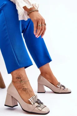 Damskie Damskie buty S.Barski Lakierowane Wygodne Czółenka Beżowe Mercy