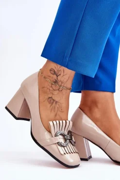 Damskie Damskie buty S.Barski Lakierowane Wygodne Czółenka Beżowe Mercy