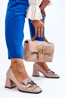 Damskie Damskie buty S.Barski Lakierowane Wygodne Czółenka Beżowe Mercy