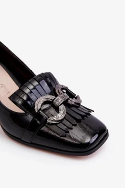 Clearance Damskie buty S.Barski Lakierowane Wygodne Czółenka Czarne Mercy Czarny