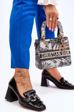 Clearance Damskie buty S.Barski Lakierowane Wygodne Czółenka Czarne Mercy Czarny