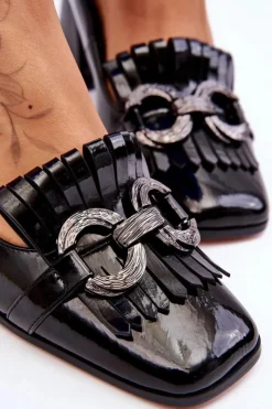 Clearance Damskie buty S.Barski Lakierowane Wygodne Czółenka Czarne Mercy Czarny