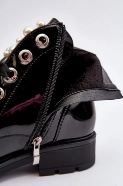 Damskie Boto Lakierowane Zdobione Botki Czarne Sirdre