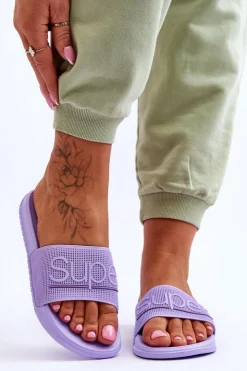 Boto Klapki Sportowe*Lekkie Damskie Klapki Z Napisem Fioletowe Merry