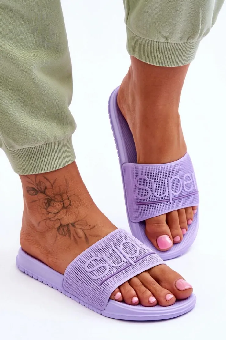 Boto Klapki Sportowe*Lekkie Damskie Klapki Z Napisem Fioletowe Merry