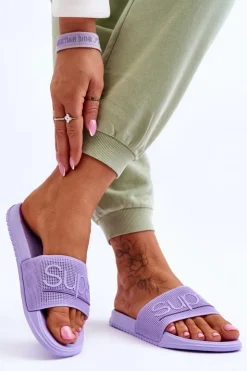 Boto Klapki Sportowe*Lekkie Damskie Klapki Z Napisem Fioletowe Merry