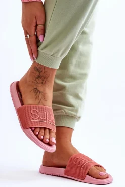 Clearance Boto Lekkie Damskie Klapki Z Napisem Różowe Merry