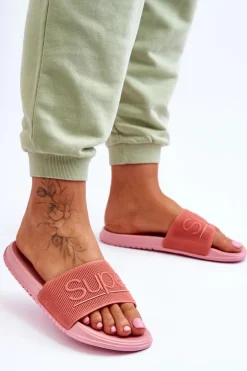 Clearance Boto Lekkie Damskie Klapki Z Napisem Różowe Merry