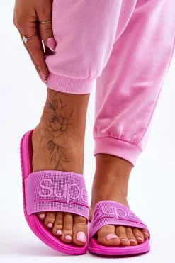 Damskie Boto Lekkie Damskie Klapki Z Napisem Fuksja Merry