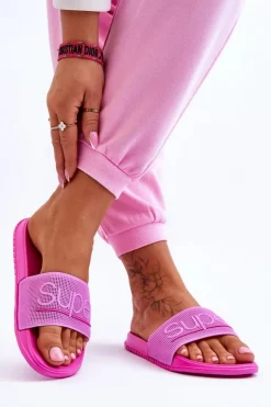 Damskie Boto Lekkie Damskie Klapki Z Napisem Fuksja Merry