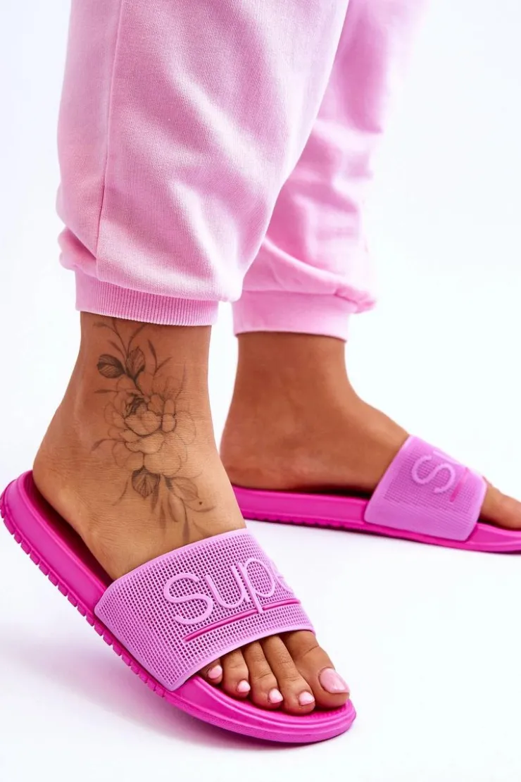 Damskie Boto Lekkie Damskie Klapki Z Napisem Fuksja Merry