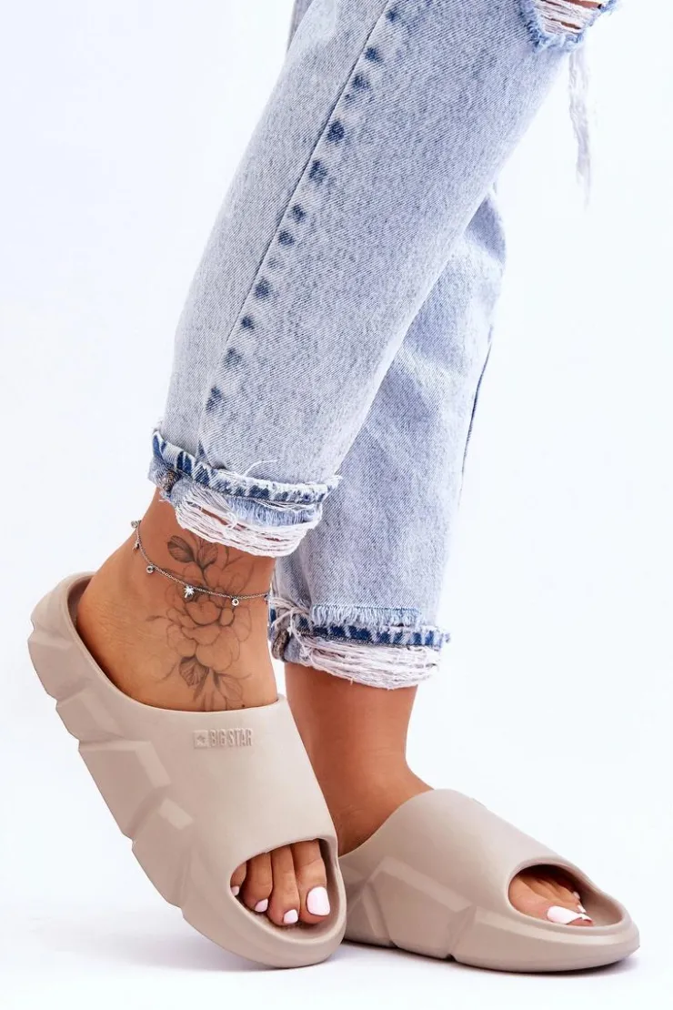 Big Star Shoes Klapki Damskie Big Star|Klapki Basenowe*Lekkie Damskie Piankowe Klapki Big Star LL274593 Beżowe Beżowy