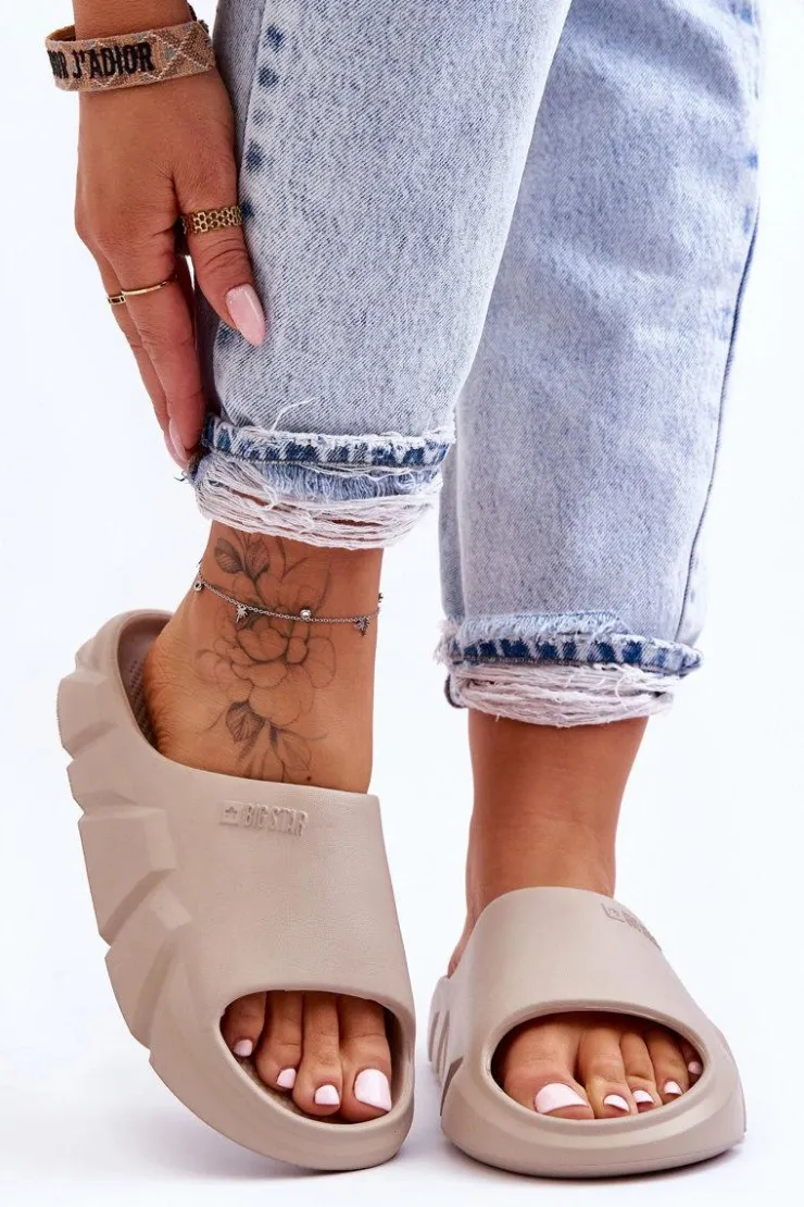 Big Star Shoes Klapki Damskie Big Star|Klapki Basenowe*Lekkie Damskie Piankowe Klapki Big Star LL274593 Beżowe Beżowy