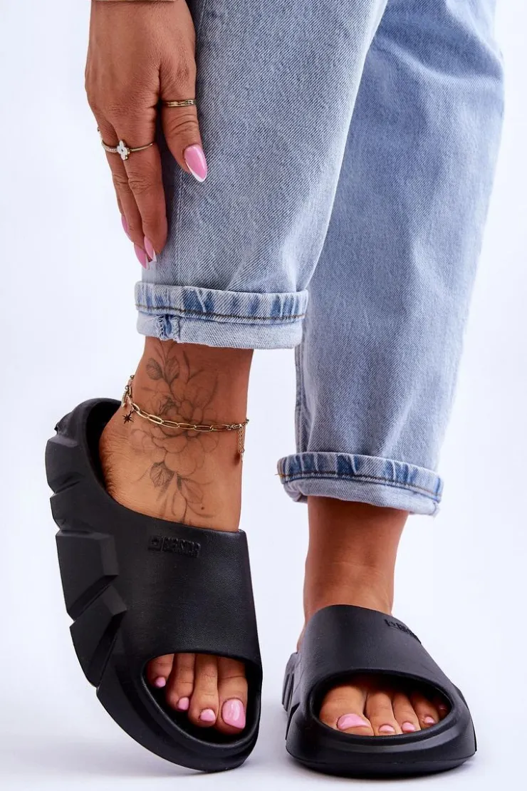 Damskie Big Star Shoes Lekkie Damskie Piankowe Klapki Big Star LL274594 Czarne