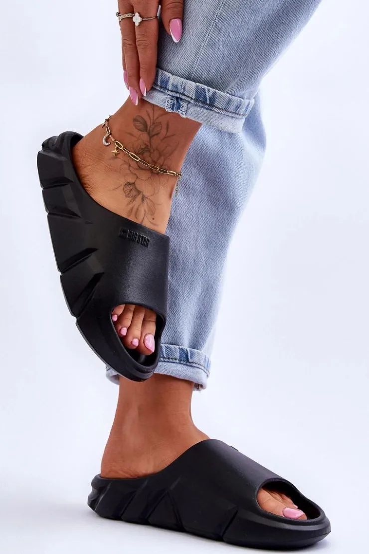 Damskie Big Star Shoes Lekkie Damskie Piankowe Klapki Big Star LL274594 Czarne