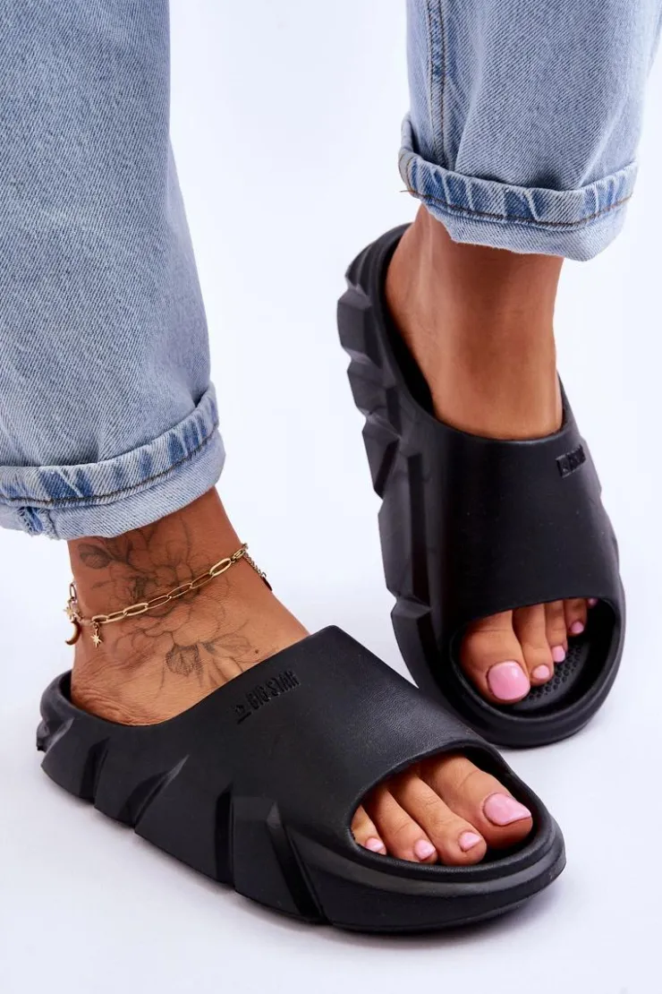 Damskie Big Star Shoes Lekkie Damskie Piankowe Klapki Big Star LL274594 Czarne