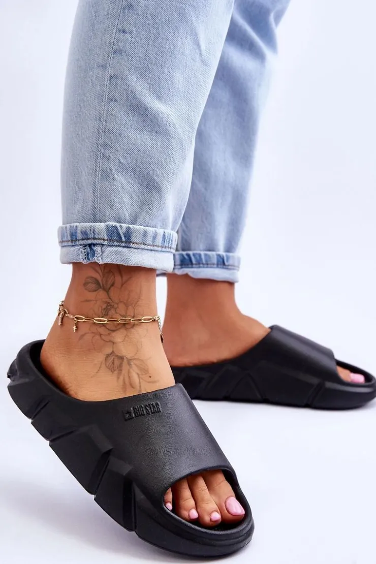 Damskie Big Star Shoes Lekkie Damskie Piankowe Klapki Big Star LL274594 Czarne