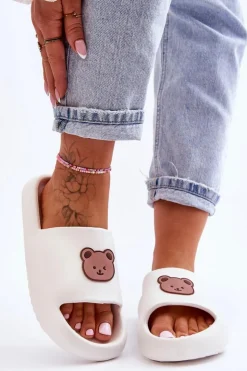 Damskie Boto Lekkie Damskie Piankowe Klapki Z Misiem Białe Lia