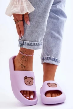 Damskie Boto Lekkie Damskie Piankowe Klapki Z Misiem Fioletowe Lia