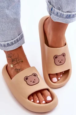 Hot Boto Lekkie Damskie Piankowe Klapki Z Misiem Beżowe Lia