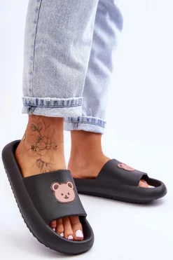 Hot Boto Lekkie Damskie Piankowe Klapki Z Misiem Czarne Lia