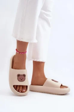 Damskie Boto Lekkie Damskie Piankowe Klapki Z Misiem Jasnobeżowe Lia