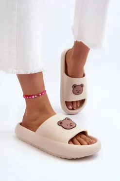 Damskie Boto Lekkie Damskie Piankowe Klapki Z Misiem Jasnobeżowe Lia