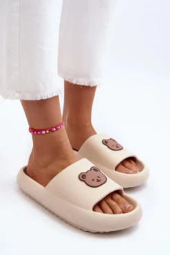 Damskie Boto Lekkie Damskie Piankowe Klapki Z Misiem Jasnobeżowe Lia