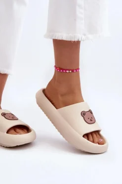 Damskie Boto Lekkie Damskie Piankowe Klapki Z Misiem Jasnobeżowe Lia