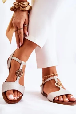 Hot Damskie buty S.Barski Lekkie Damskie Sandały Na Sprzączkę Złote Carida