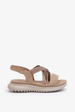 Clearance Evento Lekkie Damskie Wygodne Sandały Na Rzep Beżowe Ceclea Beżowy