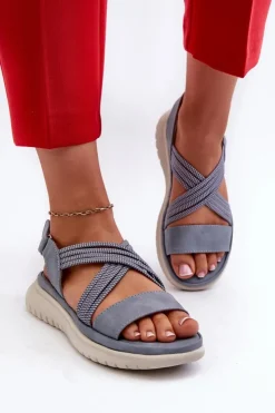 Evento Sandały Płaskie*Lekkie Damskie Wygodne Sandały Na Rzep e Ceclea Niebieski