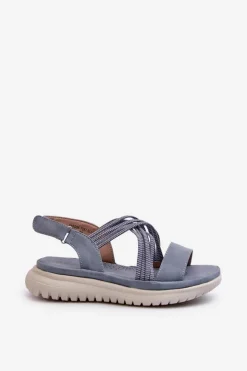 Evento Sandały Płaskie*Lekkie Damskie Wygodne Sandały Na Rzep e Ceclea Niebieski