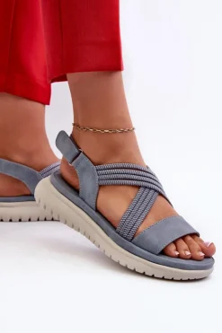 Evento Sandały Płaskie*Lekkie Damskie Wygodne Sandały Na Rzep e Ceclea Niebieski