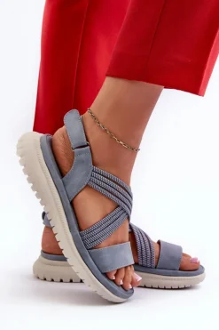 Evento Sandały Płaskie*Lekkie Damskie Wygodne Sandały Na Rzep e Ceclea Niebieski