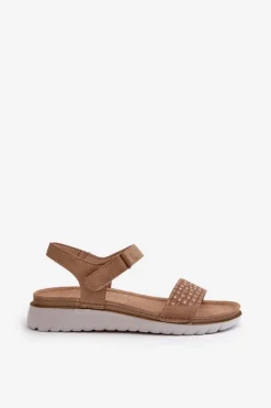 Discount INBLU Lekkie I Wygodne Zdobione Sandały Damskie Na Rzep Ciemnobeżowe CN000039