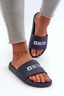 Best Big Star Shoes Lekkie Klapki Damskie Big Star NN274A658 Granatowe