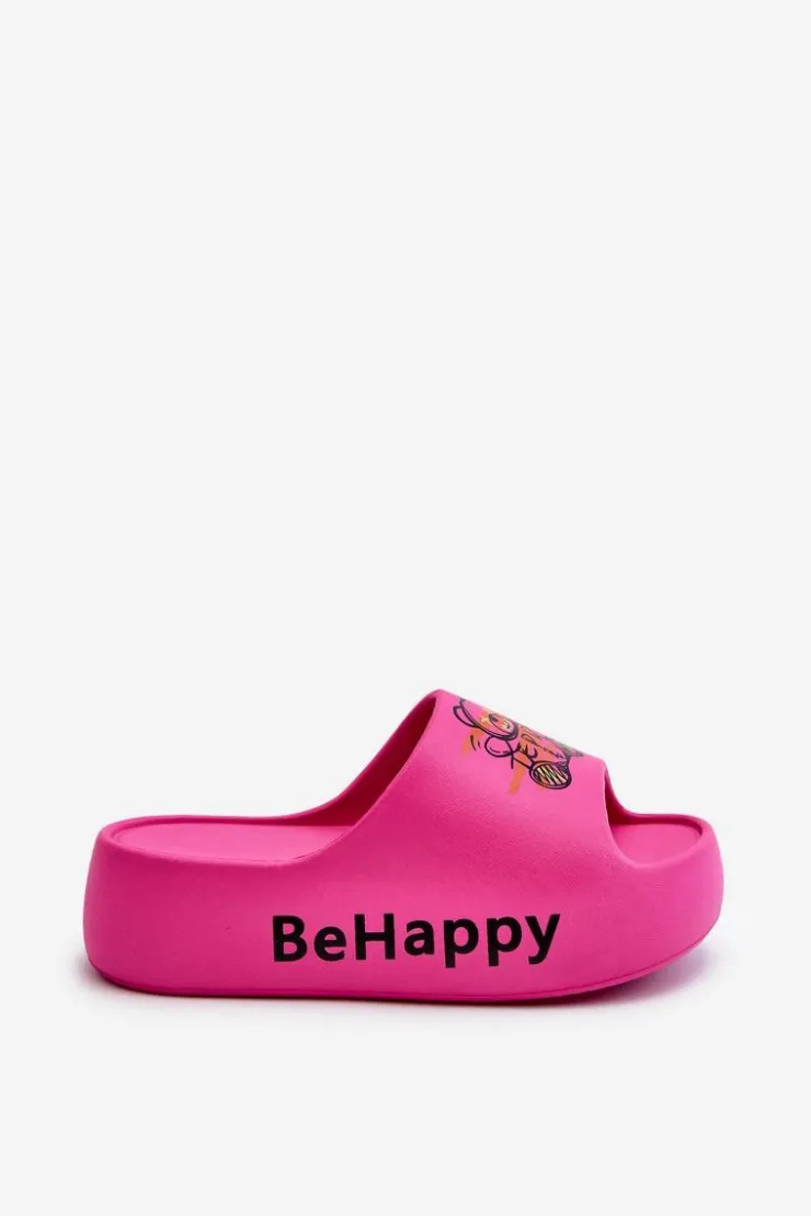 Damskie Boto Lekkie Klapki Damskie Na Grubej Podeszwie Z Misiem Piankowe Fuksja Serefina