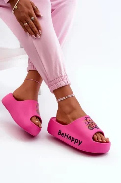 Damskie Boto Lekkie Klapki Damskie Na Grubej Podeszwie Z Misiem Piankowe Fuksja Serefina