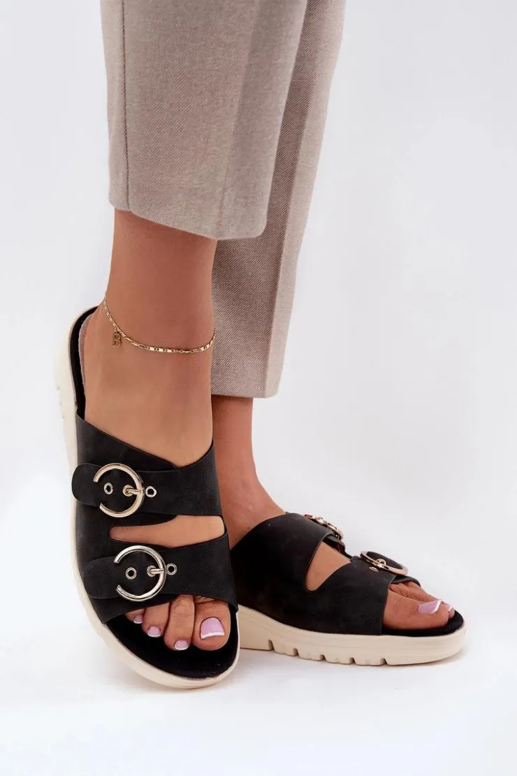 Boto Klapki Na Koturnie|Klapki Na Platformie*Lekkie Klapki Damskie Na Koturnie Z Klamrami Czarne Hellexia