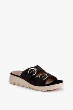 Boto Klapki Na Koturnie|Klapki Na Platformie*Lekkie Klapki Damskie Na Koturnie Z Klamrami Czarne Hellexia