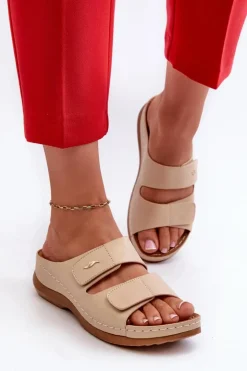 Online Evento Lekkie Klapki Damskie Z Eko Skóry Beżowe Frellia