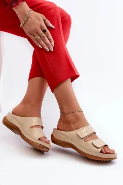 Online Evento Lekkie Klapki Damskie Z Eko Skóry Beżowe Frellia