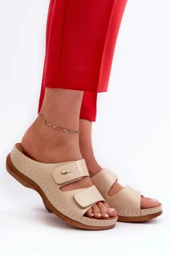 Online Evento Lekkie Klapki Damskie Z Eko Skóry Beżowe Frellia