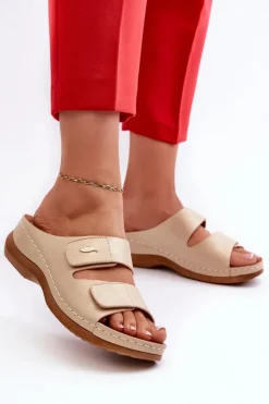 Online Evento Lekkie Klapki Damskie Z Eko Skóry Beżowe Frellia