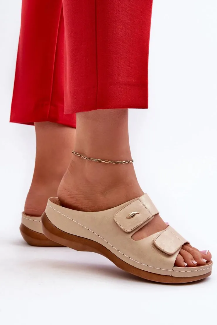 Online Evento Lekkie Klapki Damskie Z Eko Skóry Beżowe Frellia