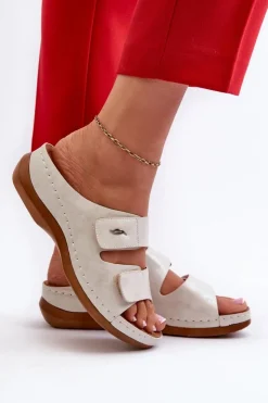 Evento Klapki Damskie Klasyczne*Lekkie Klapki Damskie Z Eko Skóry Srebrne Frellia