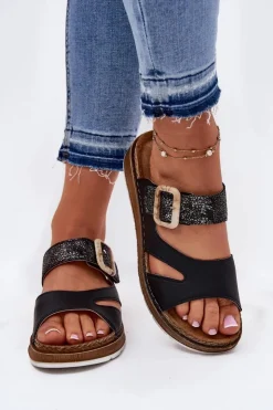 Damskie INBLU Lekkie Klapki Damskie Z Klamrą GS000055 Czarne