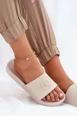 Online Evento Lekkie Klapki Damskie Z Ozdobnym Tłoczeniem Beżowe Isarisa