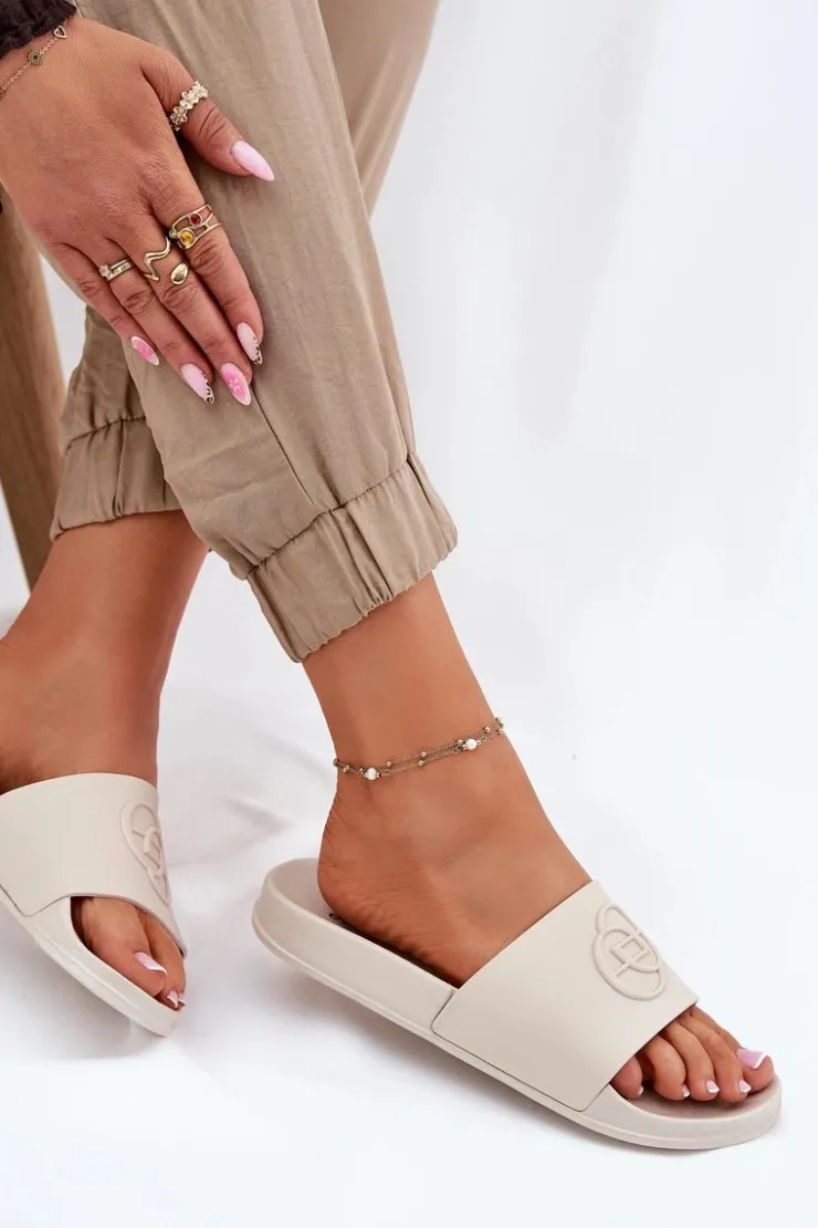 Online Evento Lekkie Klapki Damskie Z Ozdobnym Tłoczeniem Beżowe Isarisa